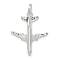 Sterling Silver Rhodium-plated Airplane Charm view 1