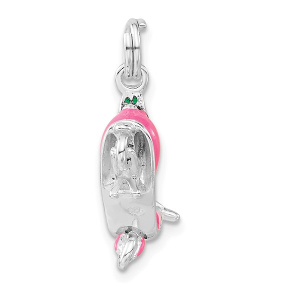 Sterling Silver 3-D Polished Multicolor Enamel Motor Scooter Charm