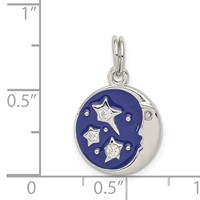 Sterling Silver Rhodium-plated Blue Enameled and CZ Moon and Stars Charm view 3