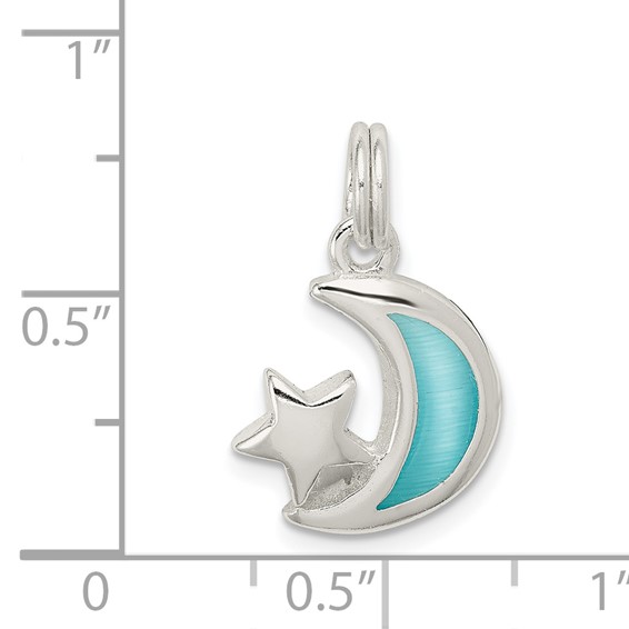 Sterling Silver Blue Enameled Moon & Star Charm
