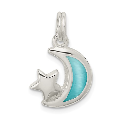 Sterling Silver Blue Enameled Moon and Star Charm