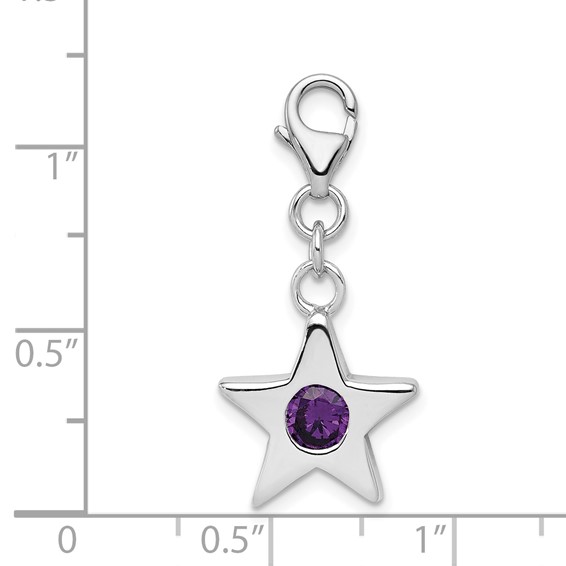 Sterling Silver Rhodium-plated February CZ Birthstone Star Charm