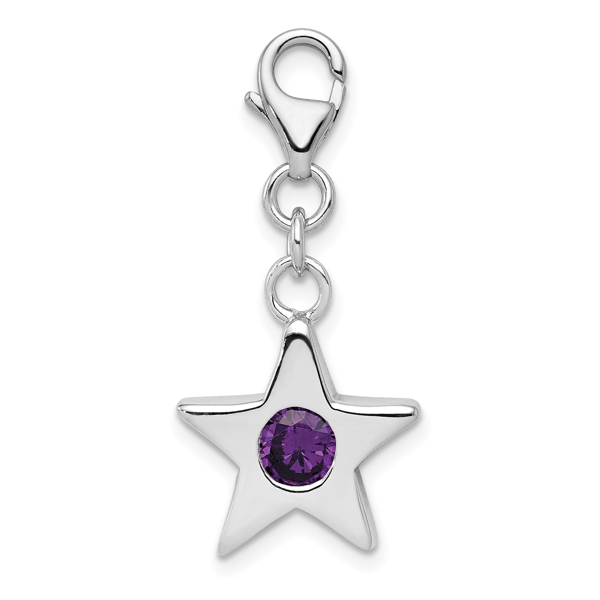 Sterling Silver Rhodium-plated February CZ Birthstone Star Charm (QC4811)