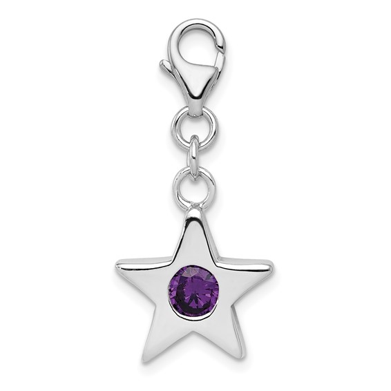 Sterling Silver Rhodium-plated February CZ Birthstone Star Charm
