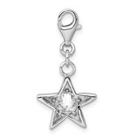 Sterling Silver Rhodium-plated April CZ Birthstone Star Charm view 3
