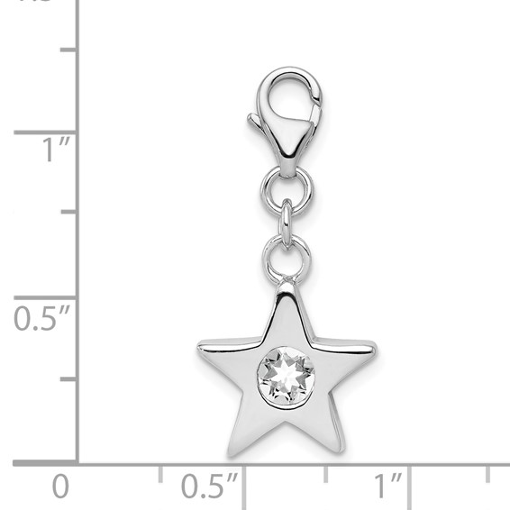 Sterling Silver Rhodium-plated April CZ Birthstone Star Charm