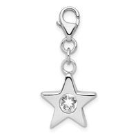 Sterling Silver Rhodium-plated April CZ Birthstone Star Charm view 1