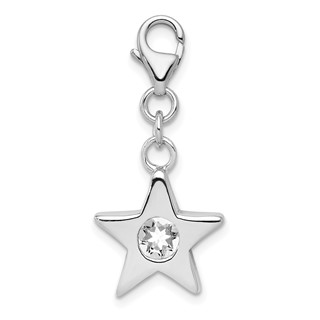 Sterling Silver Rhodium-plated April CZ Birthstone Star Charm