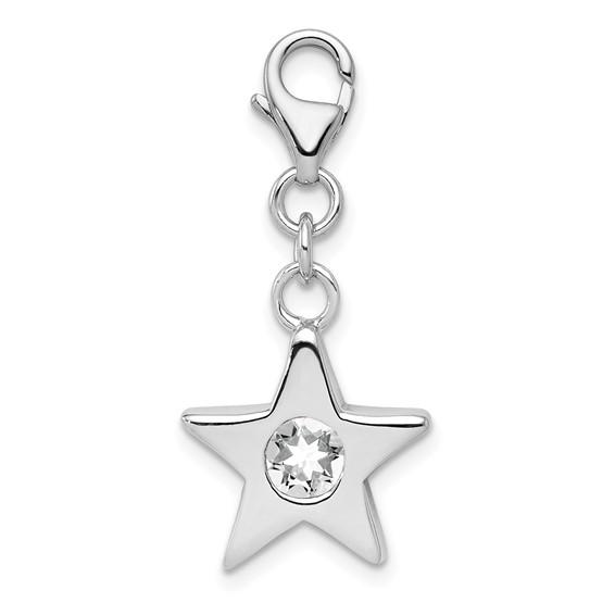 Sterling Silver Rhodium-plated April CZ Birthstone Star Charm