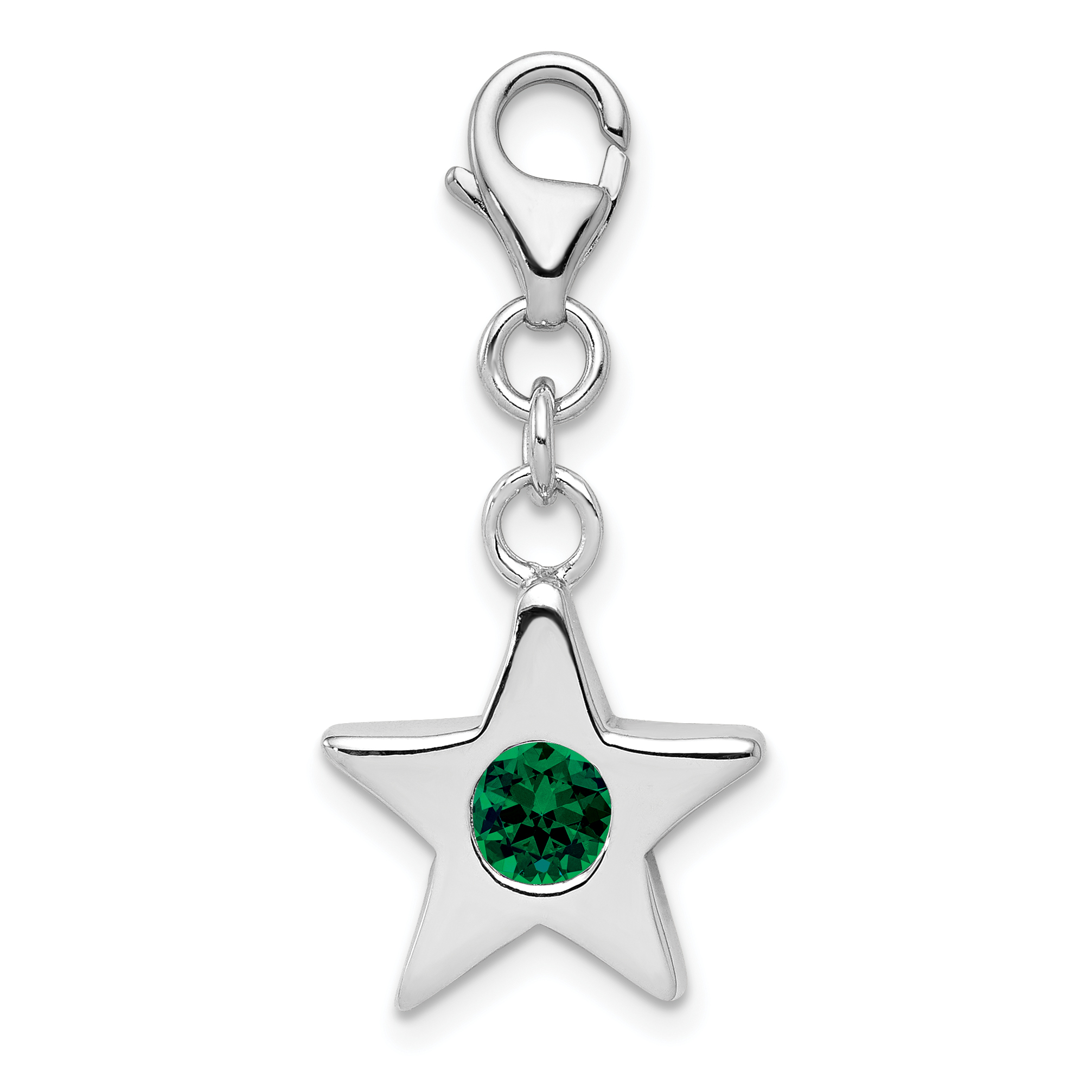 Sterling Silver Rhodium-plated May CZ Birthstone Star Charm (QC4814)