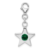 Sterling Silver Rhodium-plated May CZ Birthstone Star Charm view 1