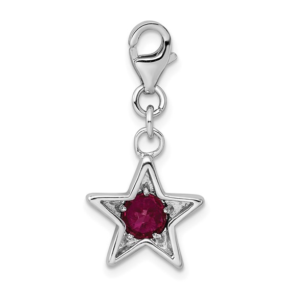 Sterling Silver Rhodium-plated July CZ Birthstone Star Charm