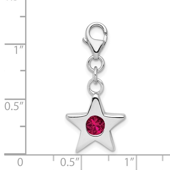 Sterling Silver Rhodium-plated July CZ Birthstone Star Charm