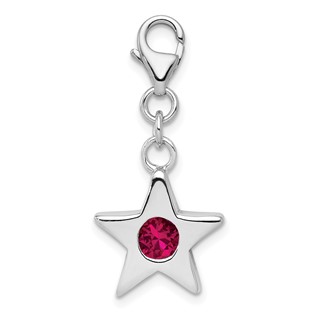 Sterling Silver Rhodium-plated July CZ Birthstone Star Charm
