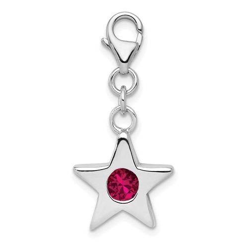 Sterling Silver Rhodium-plated July CZ Birthstone Star Charm