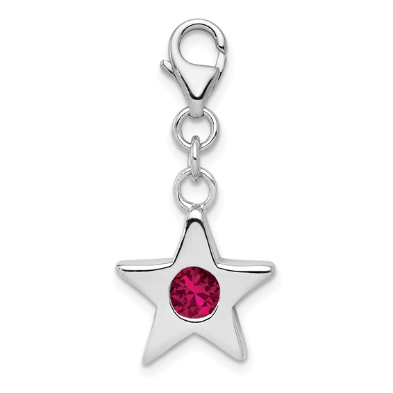 Sterling Silver Rhodium-plated July CZ Birthstone Star Charm