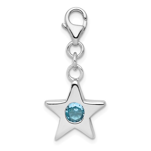 Sterling Silver Rhodium-plated September CZ Birthstone Star Charm