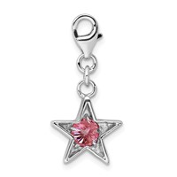 Sterling Silver Rhodium-plated October CZ Birthstone Star Charm view 3