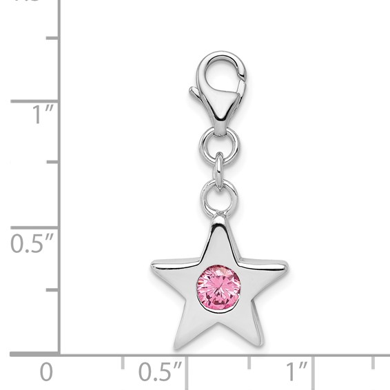 Sterling Silver Rhodium-plated October CZ Birthstone Star Charm