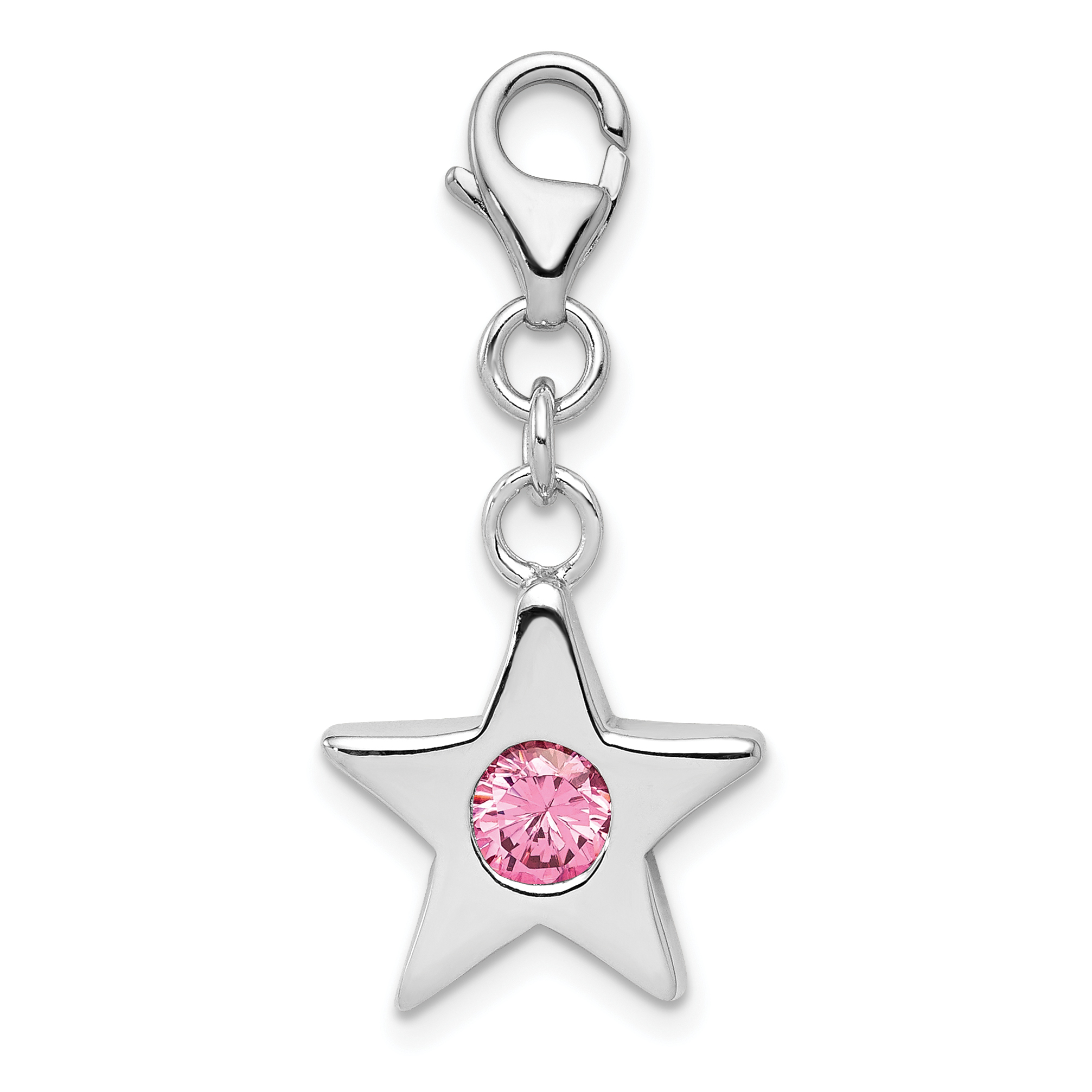 Sterling Silver Rhodium-plated October CZ Birthstone Star Charm (QC4819)