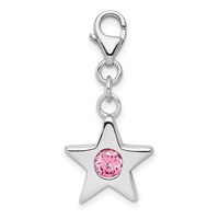 Sterling Silver Rhodium-plated October CZ Birthstone Star Charm view 1