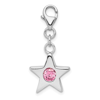 Sterling Silver Rhodium-plated October CZ Birthstone Star Charm