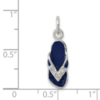 Sterling Silver CZ and Blue Enameled Flip Flop Charm view 3