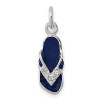 Sterling Silver CZ and Blue Enameled Flip Flop Charm view 1