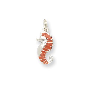 Sterling Silver Orange Enameled Seahorse Charm