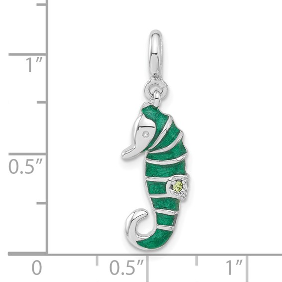 Sterling Silver Green CZ & Enamel Seahorse Charm