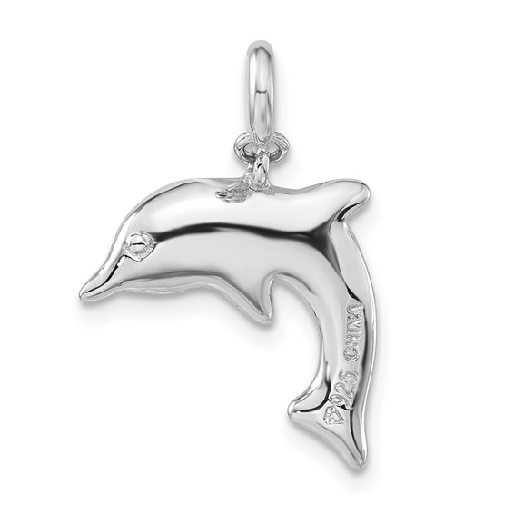 Sterling Silver Blue Enameled & CZ Dolphin w/ Spring Ring Clasp Charm