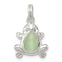 Sterling Silver Green Cats Eye Frog Charm view 1