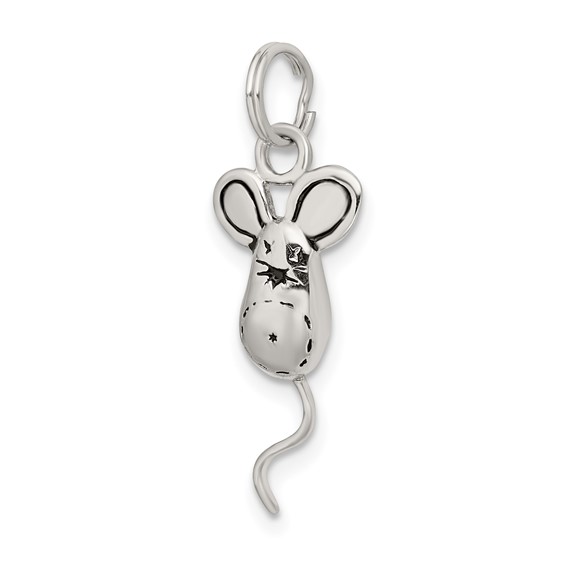 Sterling Silver Rhodium-plated Mouse Charm
