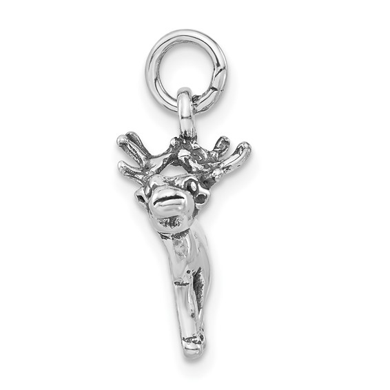 Sterling Silver Polished & Antiqued Reindeer Charm