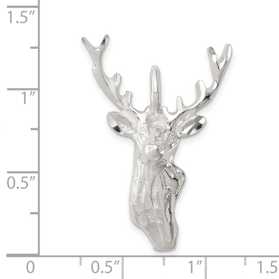 Sterling Silver Diamond Cut Deer Head Pendant