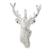 Sterling Silver Diamond Cut Deer Head Pendant view 1