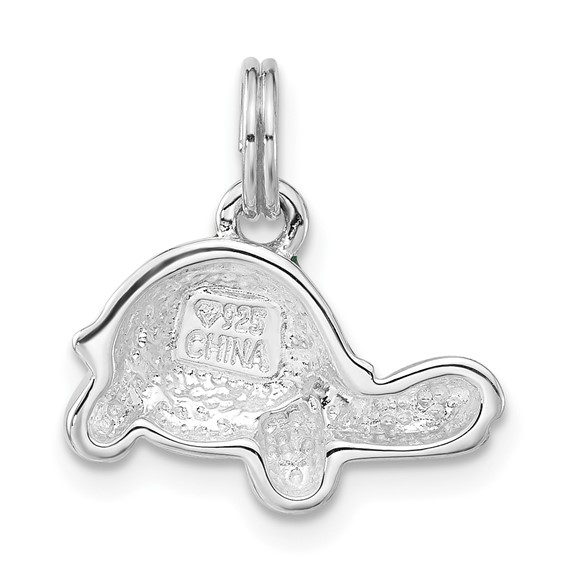 Sterling Silver Polished Green Enameled Turtle