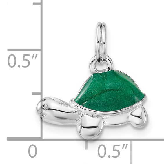Sterling Silver Polished Green Enameled Turtle