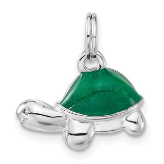 Sterling Silver Polished Green Enameled Turtle