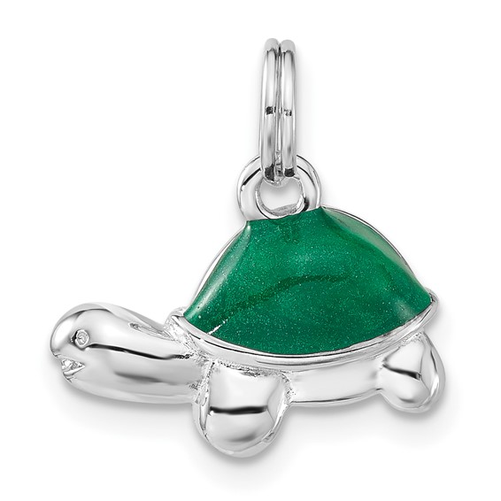 Sterling Silver Polished Green Enameled Turtle