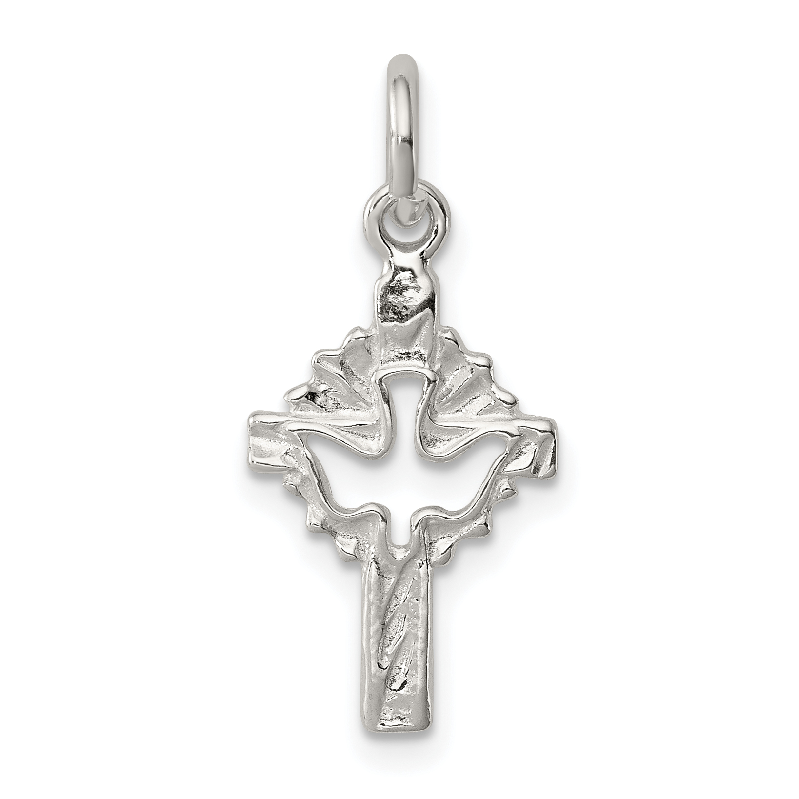 10.6mm 925 Sterling Silver Polished and Satin Dove Cross Pendant