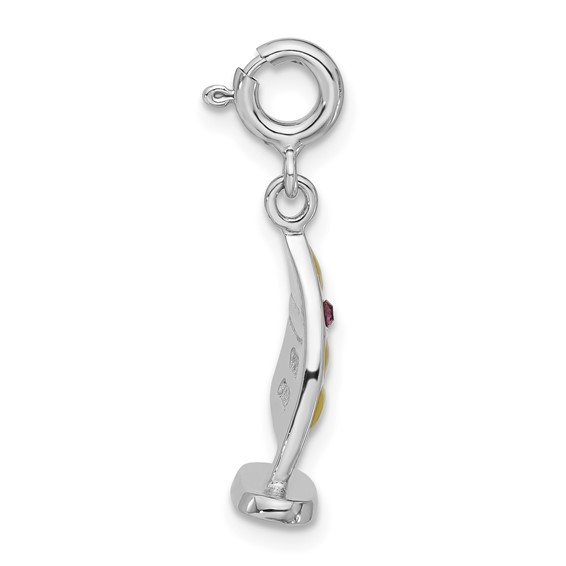 Sterling Silver Enameled & Pink Crystal Sail Boat Spring Ring Charm