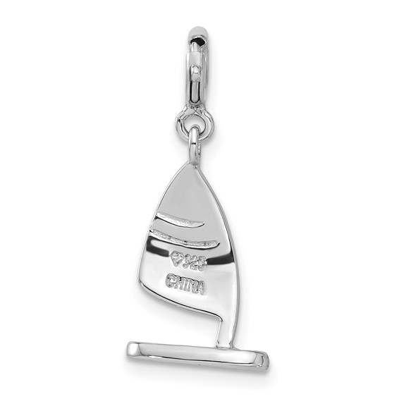 Sterling Silver Enameled & Pink Crystal Sail Boat Spring Ring Charm