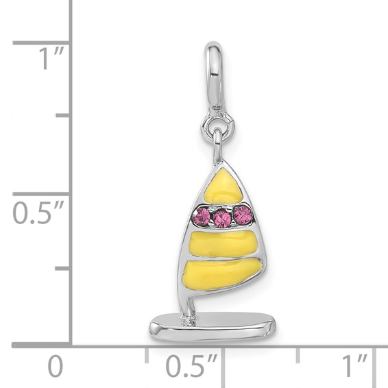 Sterling Silver Enameled & Pink Crystal Sail Boat Spring Ring Charm
