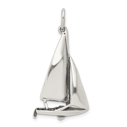 Sterling Silver Antiqued Polished Sailboat Charm