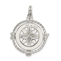 Sterling Silver Rhodium-plated Compass Charm view 4