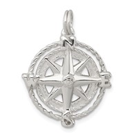 Sterling Silver Rhodium-plated Compass Charm view 1