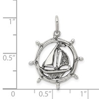 Sterling Silver Antiqued Sailboat in Wheel Charm view 4