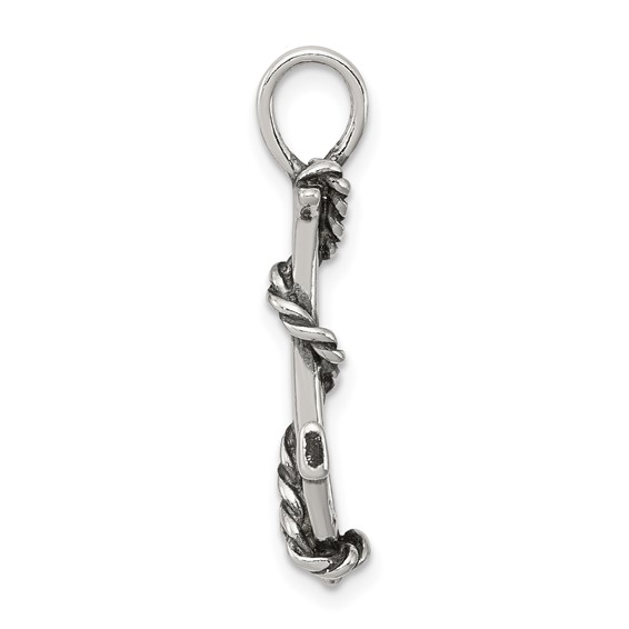 Sterling Silver 3D Antiqued Anchor and Rope Pendant