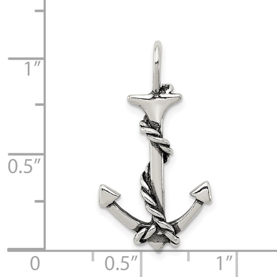 Sterling Silver 3D Antiqued Anchor and Rope Pendant